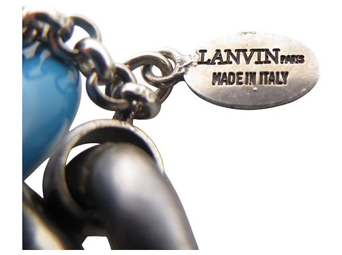 COLLANA VINTAGE LANVIN CATENA E STRASS 85CM IN METALLO + SCATOLA Blu - vista 4