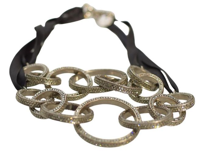 Autre Marque Collana Michael Teperson con Nastri Neri e Anelli Argentati con Cristalli Argento - vista 3