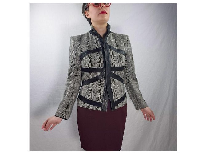 Versus Versace Versace gray jacket with leather inserts Black Grey - view 10