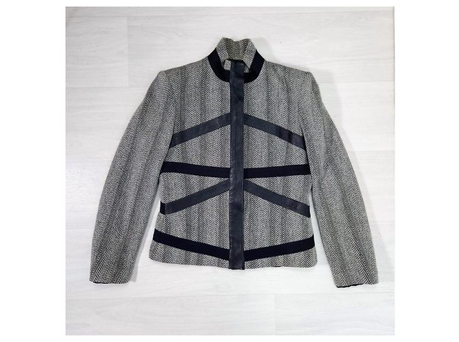 Versus Versace Versace gray jacket with leather inserts Black Grey - view 2