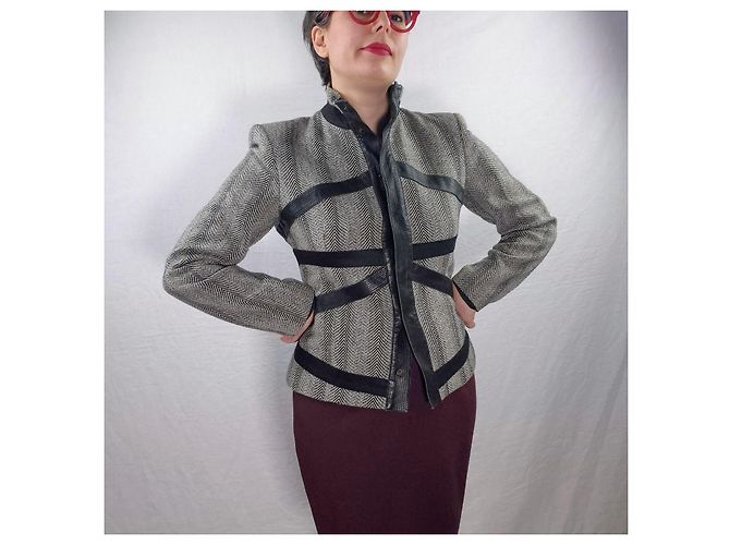 Versus Versace Versace gray jacket with leather inserts Black Grey - view 5