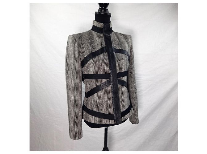 Versus Versace Versace gray jacket with leather inserts Black Grey - view 6