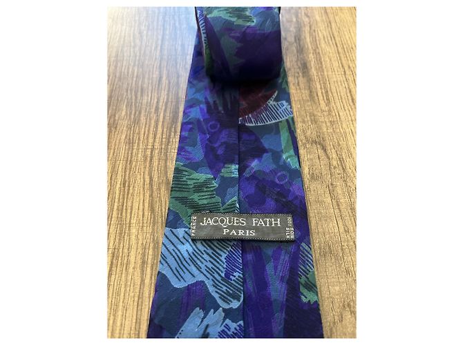 Cravatta Jacques Fath in seta blu con motivo floreale - vista 2