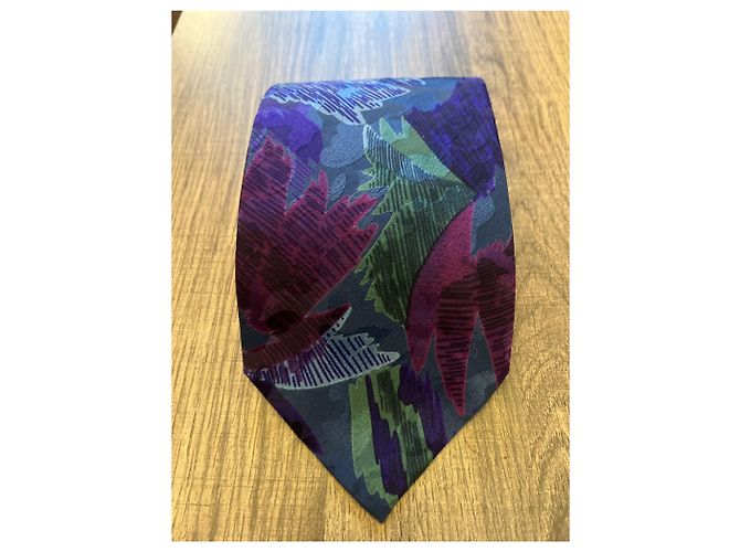 Cravatta Jacques Fath in seta blu con motivo floreale - vista 3