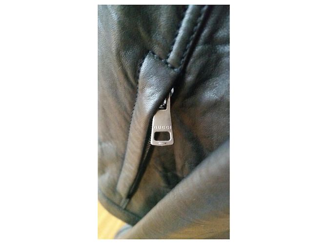 CHAQUETA DE CUERO BIKER GUCCI. Negro - vista 8