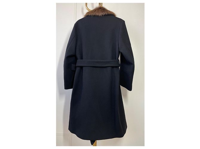 Abrigo Joseph de lana negra con cuello de piel de castor Negro - vista 3