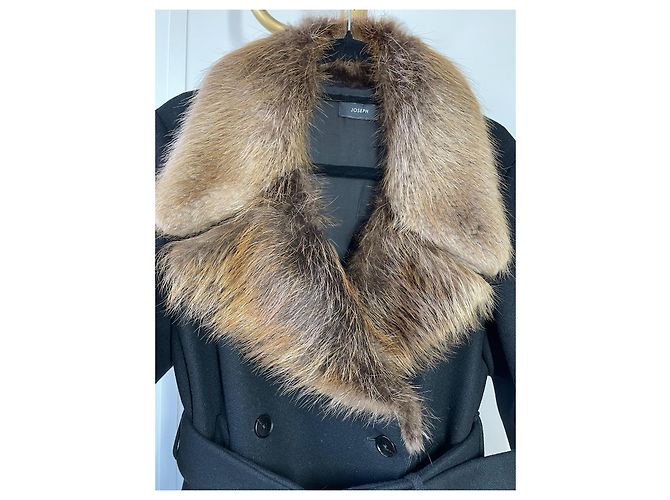 Abrigo Joseph de lana negra con cuello de piel de castor Negro - vista 4