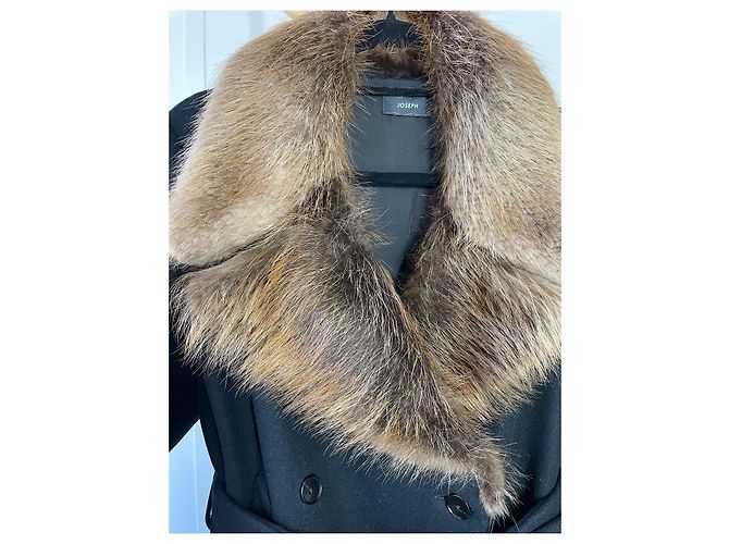 Abrigo Joseph de lana negra con cuello de piel de castor Negro - vista 5