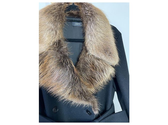 Abrigo Joseph de lana negra con cuello de piel de castor Negro - vista 6