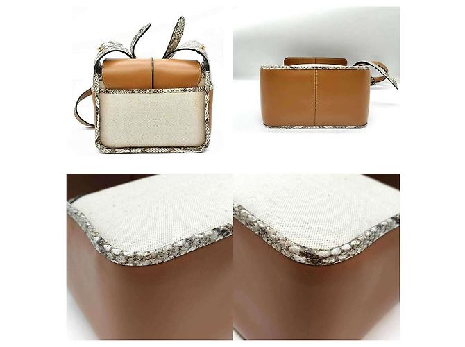 Tod's T Timeless Umhängetasche aus Pythonleder und Canvas Braun Beige - Ansicht 2