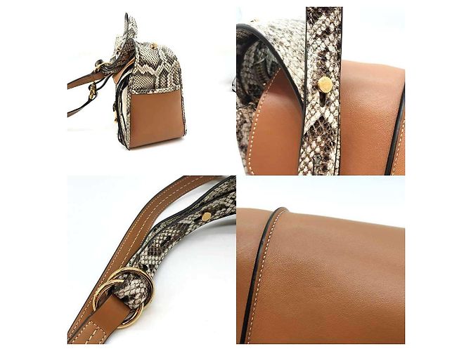 Tod's T Timeless Umhängetasche aus Pythonleder und Canvas Braun Beige - Ansicht 3