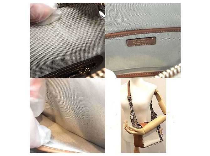 Tod's T Timeless Umhängetasche aus Pythonleder und Canvas Braun Beige - Ansicht 6