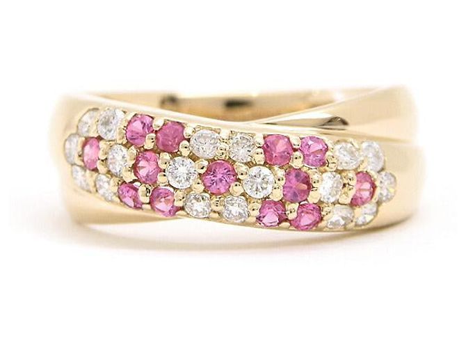 & Other Stories Anello croce in oro giallo 18K con diamante e zaffiro rosa Ponte Vecchio - vista 2