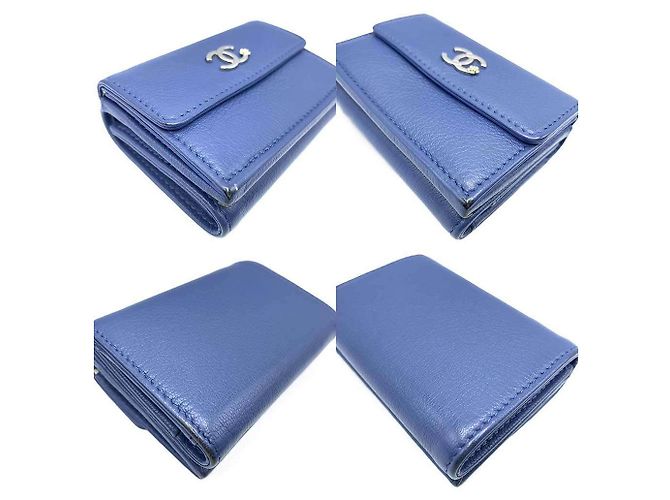 Billetera tri-fold de cuero Lucky Flower de Chanel Azul marino - vista 3