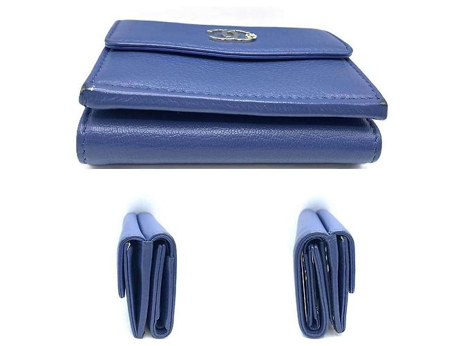 Billetera tri-fold de cuero Lucky Flower de Chanel Azul marino - vista 4