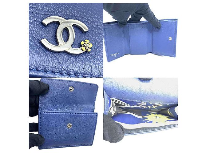 Billetera tri-fold de cuero Lucky Flower de Chanel Azul marino - vista 5