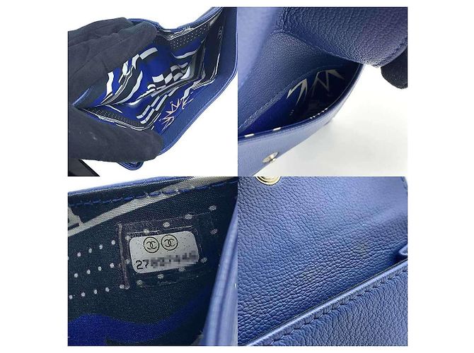 Billetera tri-fold de cuero Lucky Flower de Chanel Azul marino - vista 6