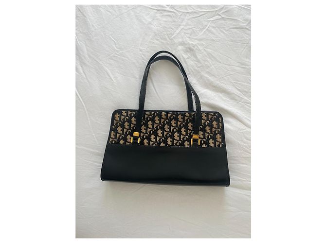 Borsa Christian Dior Trotter Pattern in Tela e Pelle – Nero & Beige - vista 2