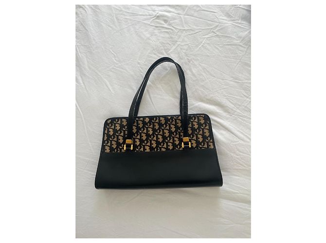 Borsa Christian Dior Trotter Pattern in Tela e Pelle – Nero & Beige - vista 3