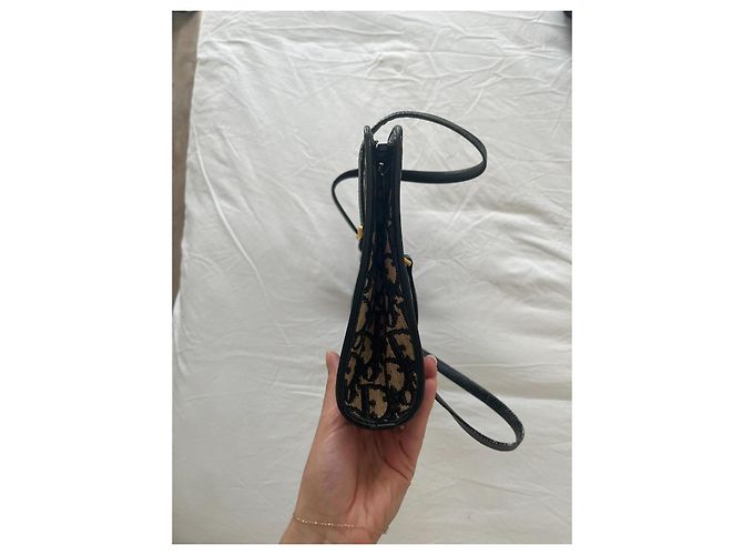 Borsa Christian Dior Trotter Pattern in Tela e Pelle – Nero & Beige - vista 4