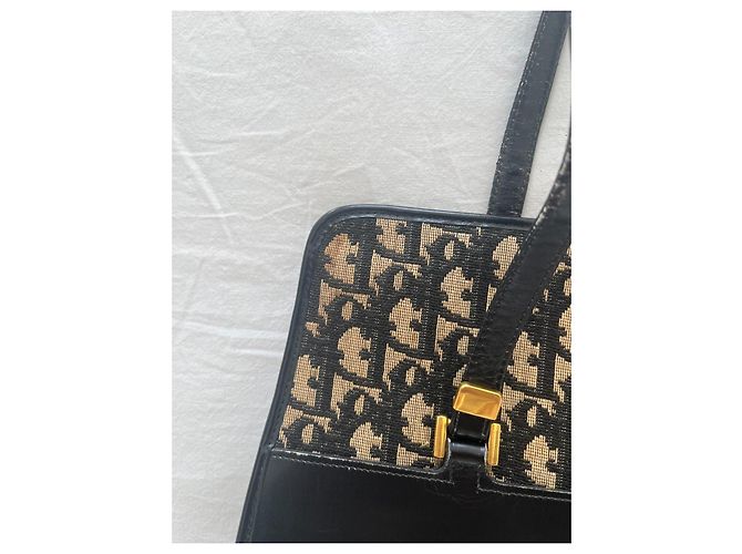 Borsa Christian Dior Trotter Pattern in Tela e Pelle – Nero & Beige - vista 6