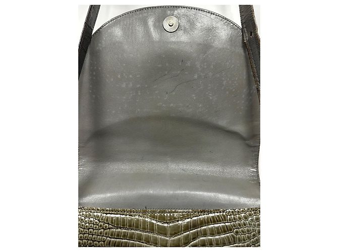 Borsa a spalla Courreges in pelle verde lucida effetto coccodrillo - vista 4