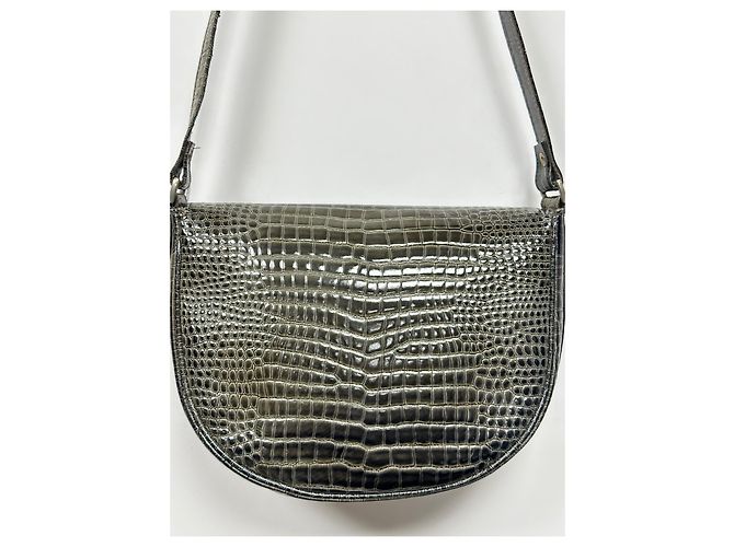 Borsa a spalla Courreges in pelle verde lucida effetto coccodrillo - vista 6