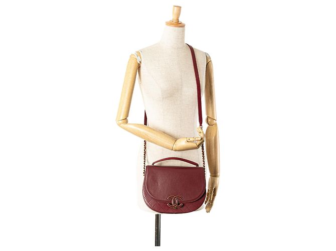 Chanel Rosso Medio Pelle di Vitello Coco Curva Flap Bordò - vista 12