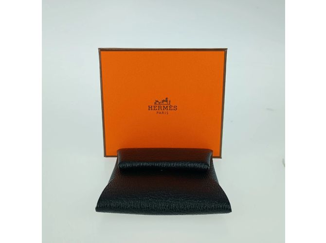 Hermès Monedero Hermes Bastia en cuero de cabra negro - vista 10