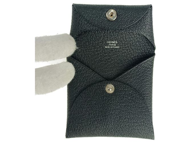 Hermès Monedero Hermes Bastia en cuero de cabra negro - vista 7