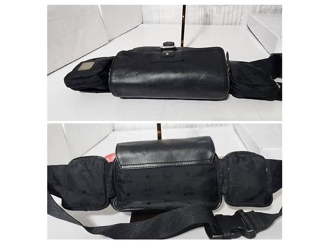 Borsa a vita/bumbum MCM in nylon e pelle Jamison a triplo scomparto nera Nero - vista 4