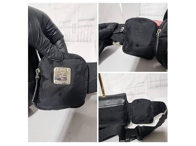 Borsa a vita/bumbum MCM in nylon e pelle Jamison a triplo scomparto nera Nero - vista 6