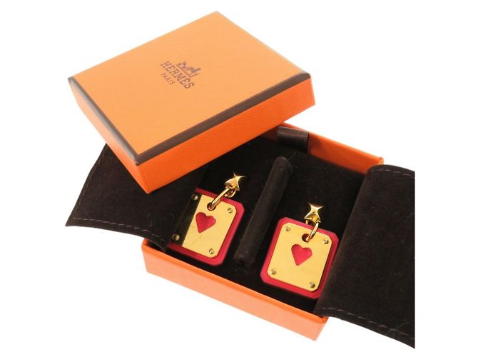 Hermès Brincos Hermes As de Coeur Swift Metal Ouro Vermelho Y Stamp Dourado - vista 3