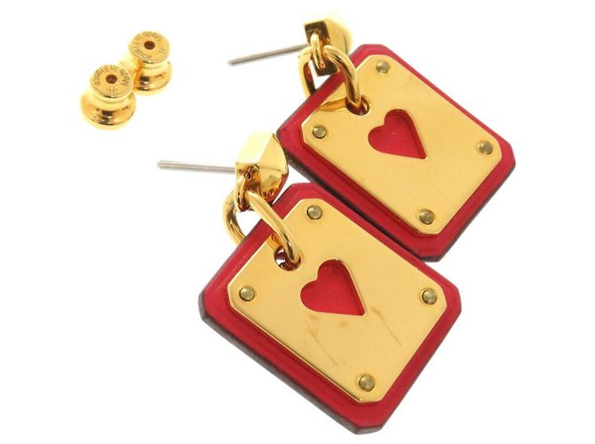 Hermès Brincos Hermes As de Coeur Swift Metal Ouro Vermelho Y Stamp Dourado - vista 5