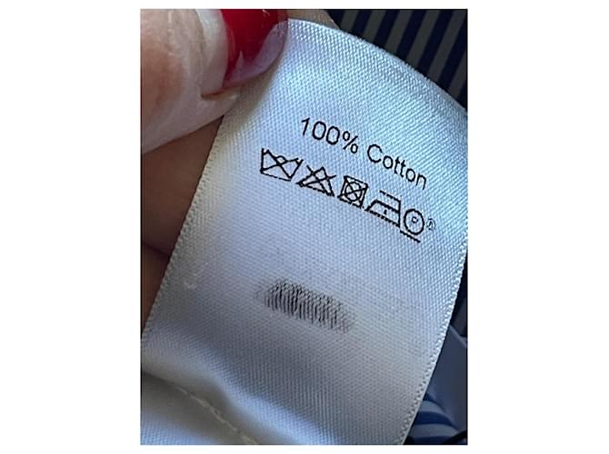 Camicia a righe Céline in cotone bianca e blu Bianco - vista 14