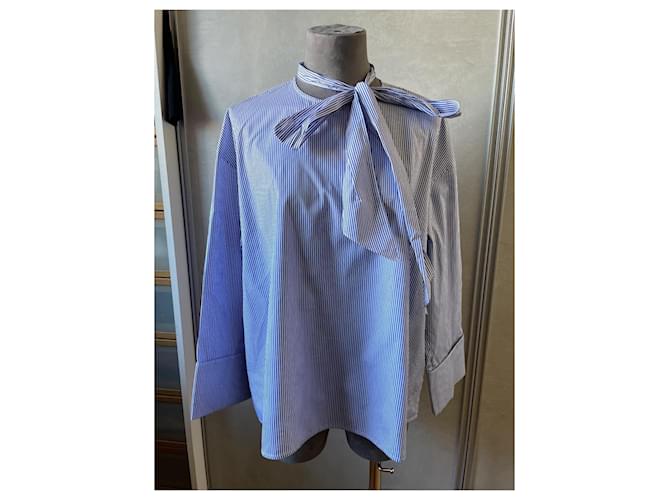 Camicia a righe Céline in cotone bianca e blu Bianco - vista 2