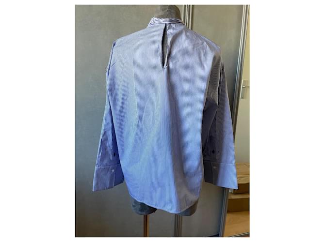 Camicia a righe Céline in cotone bianca e blu Bianco - vista 4
