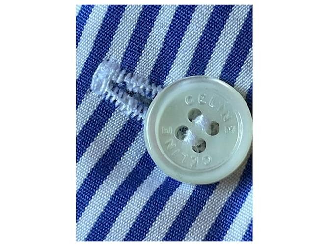 Camicia a righe Céline in cotone bianca e blu Bianco - vista 5