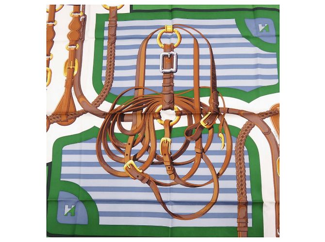 Foulard in seta Coaching Hermès Carre 90 Bianco Rosso Multicolore Verde - vista 3