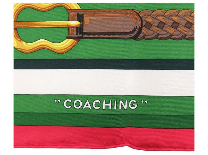 Foulard in seta Coaching Hermès Carre 90 Bianco Rosso Multicolore Verde - vista 4