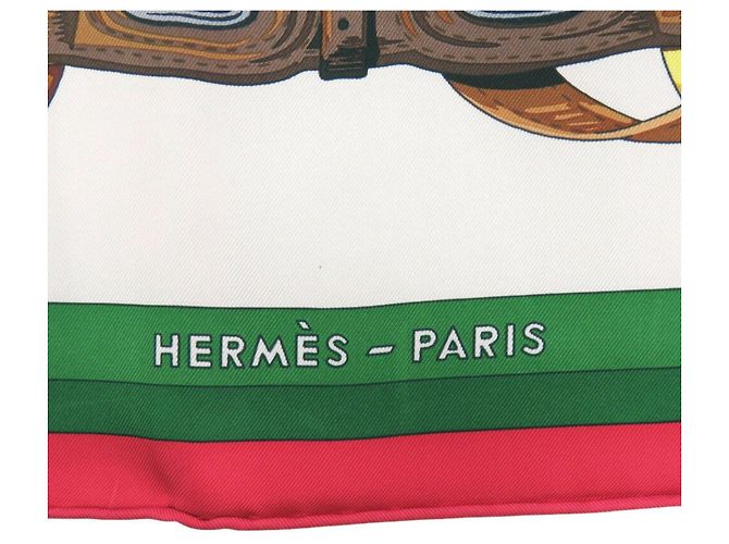 Foulard in seta Coaching Hermès Carre 90 Bianco Rosso Multicolore Verde - vista 5