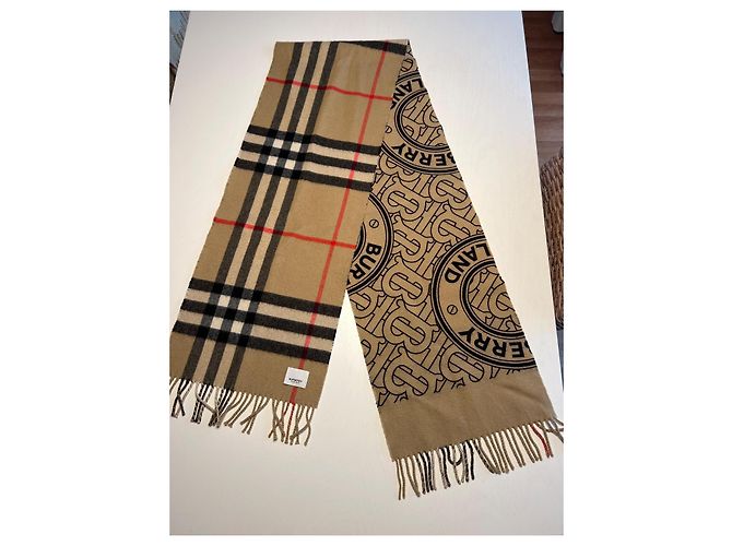 Écharpe Burberry Check en Cachemire Noir Rouge Beige Sable - vue 2