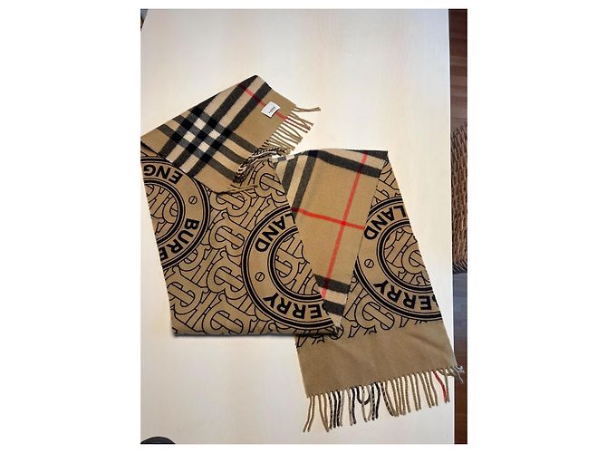 Écharpe Burberry Check en Cachemire Noir Rouge Beige Sable - vue 3