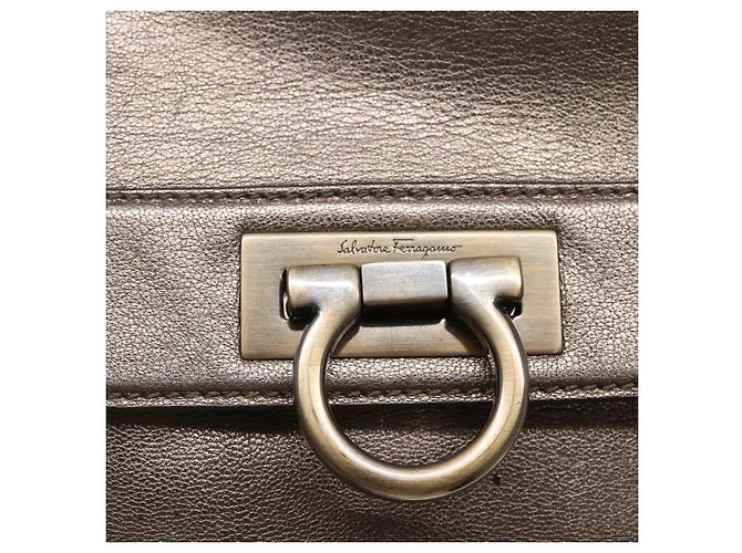 Borsa a mano in pelle Gancini Sofia di Salvatore Ferragamo 2way Argento Auth 101090 - vista 14