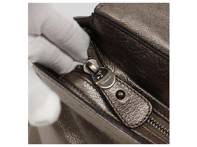 Borsa a mano in pelle Gancini Sofia di Salvatore Ferragamo 2way Argento Auth 101090 - vista 16