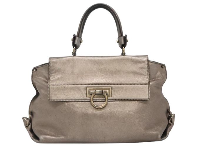 Borsa a mano in pelle Gancini Sofia di Salvatore Ferragamo 2way Argento Auth 101090 - vista 2