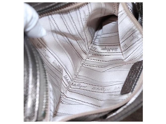 Borsa a mano in pelle Gancini Sofia di Salvatore Ferragamo 2way Argento Auth 101090 - vista 21