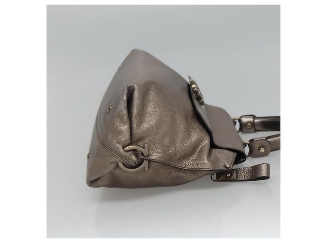 Borsa a mano in pelle Gancini Sofia di Salvatore Ferragamo 2way Argento Auth 101090 - vista 5