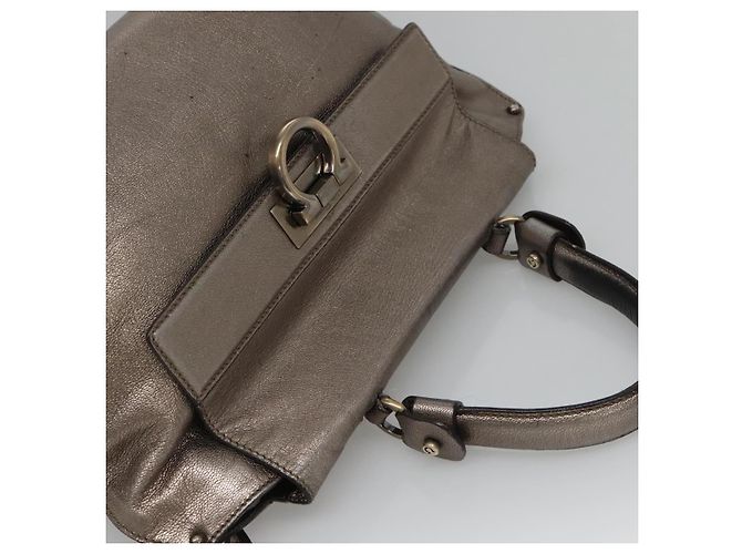 Borsa a mano in pelle Gancini Sofia di Salvatore Ferragamo 2way Argento Auth 101090 - vista 6