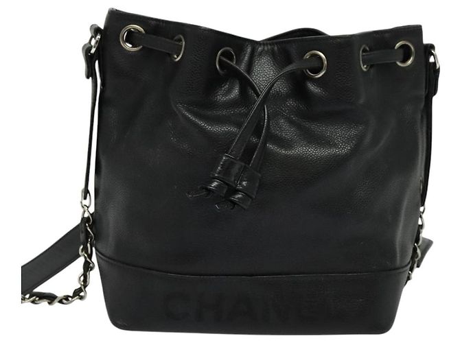 Borsa a spalla CHANEL in pelle caviar nera con CC argento Auth BA125 Nero - vista 2